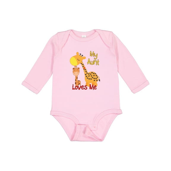 Inktastic My Aunt Loves Me Giraffe Boys or Girls Long Sleeve Baby Bodysuit