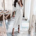thumbnail image 2 of Vedolay Summer Dresses Womens Casual Long/Short Sleeve Wrap V-Neck Ruffle Mini Dresses,White M, 2 of 5