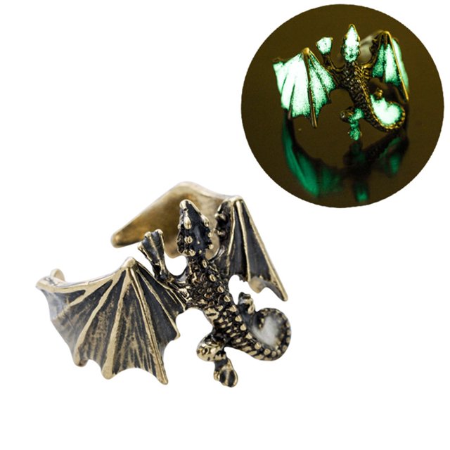 Anillo de apertura de pequeño dragón volador, anillo luminoso de dinosaurio a la moda, joyería creativa de Hip Hop Wmkox8yii fajkfhkj2278