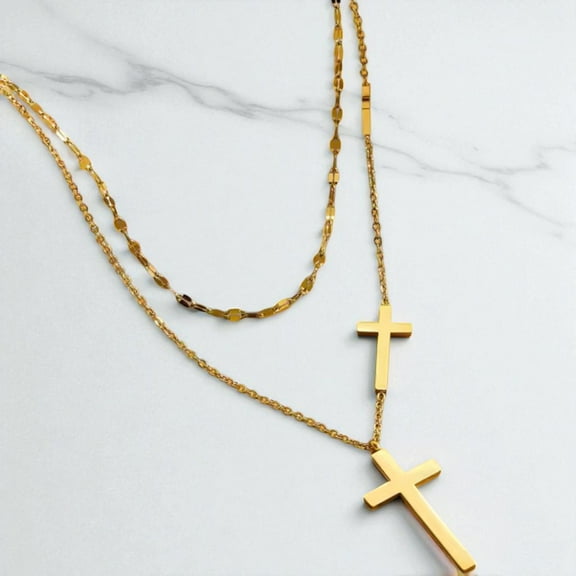 LAPRECIEUZ DE ARTHES JEWELRY 18K Yellow Gold-Plated Layered Necklace for Women – Three Cross Pendant Design, 18", Tarnish-Resistant & Hypoallergenic