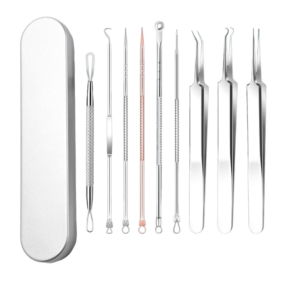 9 Piece Set Blackhead Tools Stainless Steel Tweezers Remover for Blackheads Whiteheads Skin Impurities Home Use