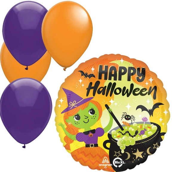 Halloween Witch’s Brew Foil Balloon with 4 Latex Balloons – Spooky Party Decoration Set