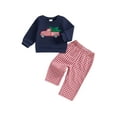 thumbnail image 2 of Elippeo Toddler Boys Christmas Outfits Santa/Truck Embroidery Long Sleeve Sweatshirts and Plaid Long Pants 2Pcs Clothes Set 6 12 18 24 Months 3 4 Years, 2 of 9