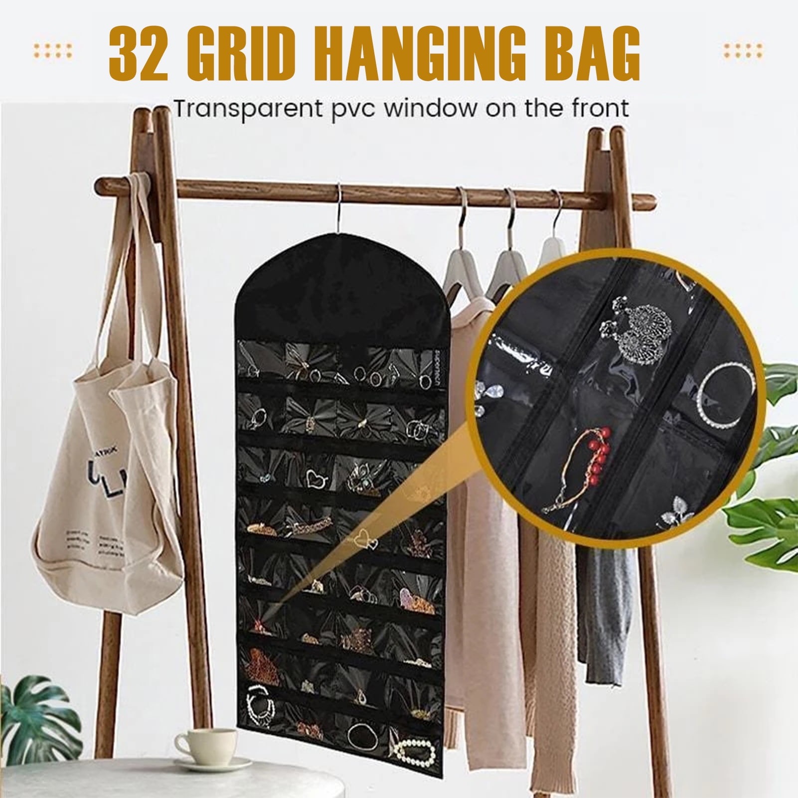 32Pocket Jewelry Hanging Organizer Earrings Necklace Display Holder Dual Side PT 