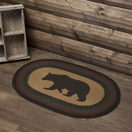 Bears Rug Dark Tan Rustic & Lodge Flooring Laramie Bear Jute Stenciled Nature Print Oval Accent Rug ()