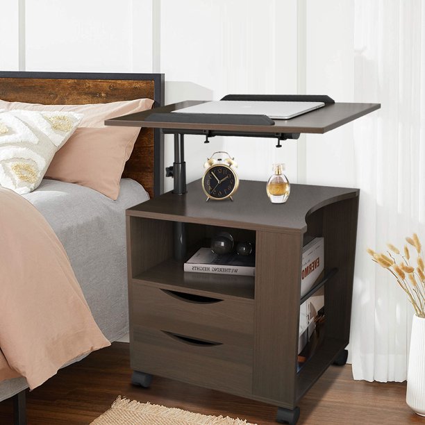 Adjustable Bedside Table, BTMWAY Wooden Overbed End Table, Laptop