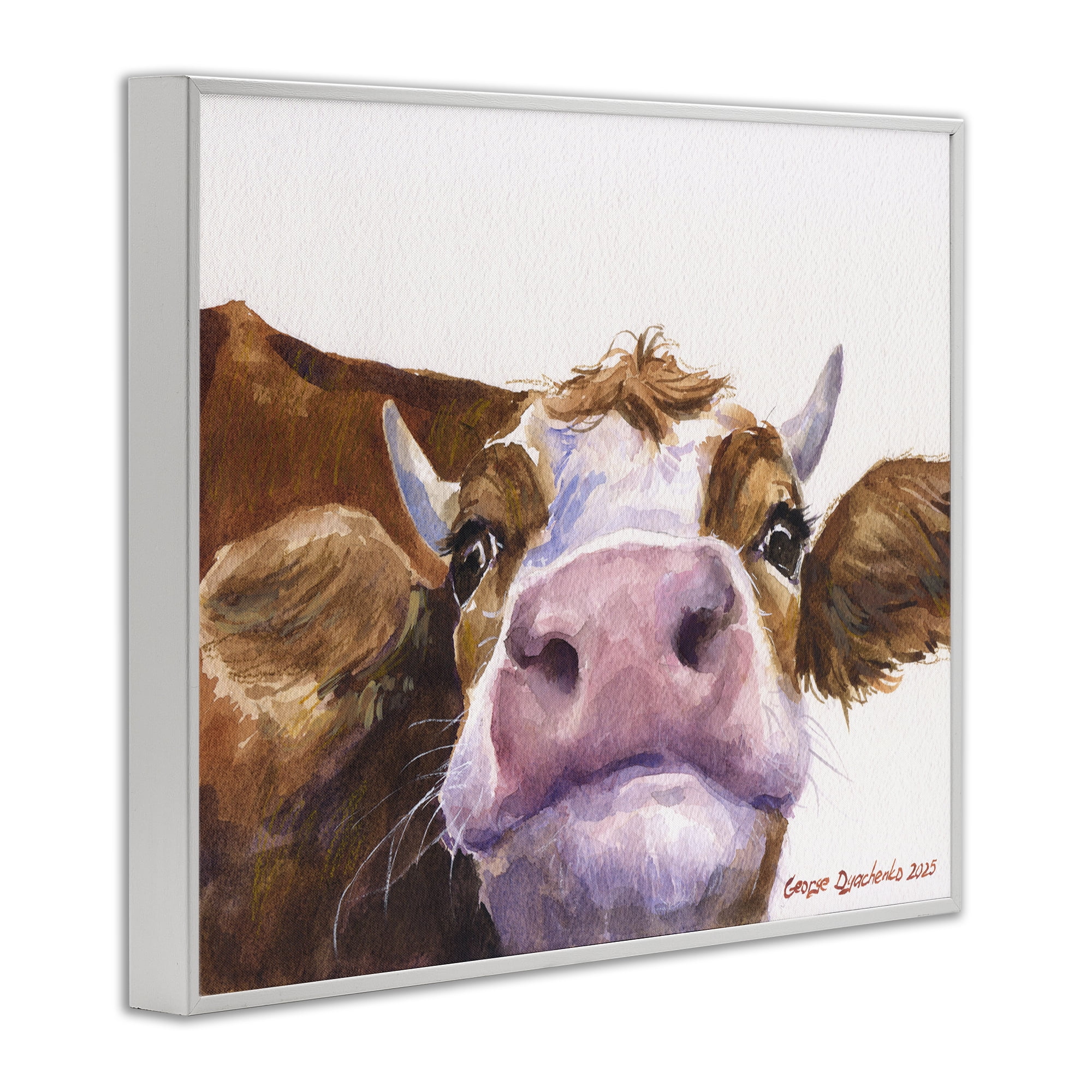 Stupell Industries Cute Cow Close Up White Framed Giclee Art, design by George Dyachenko