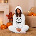 thumbnail image 5 of Adult Halloween Pumpkin Onesie 2026 New BWASD Womens Thick Warm Furry Onesie Pajamas Hooded Long Sleeve Elastic Ankle Cuff Soft Fleece for Winter Loungewear for Party Outfit ,S, 5 of 6