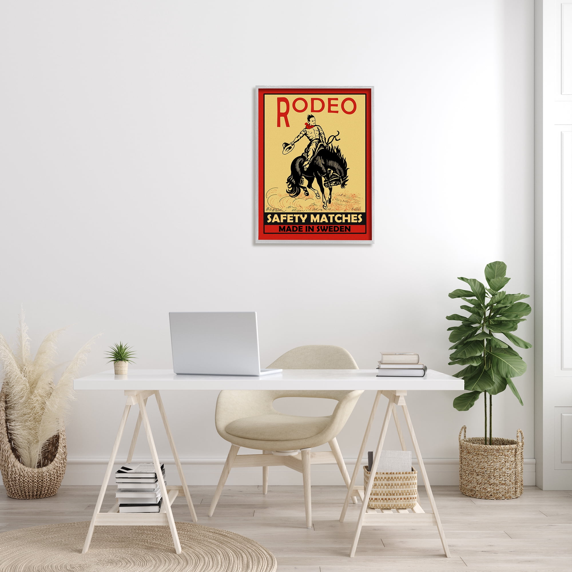 Stupell Industries Rodeo Safety Matches Cowboy Bucking Bronco Red Yellow, 24 x 30, Designed by Mark Rogan