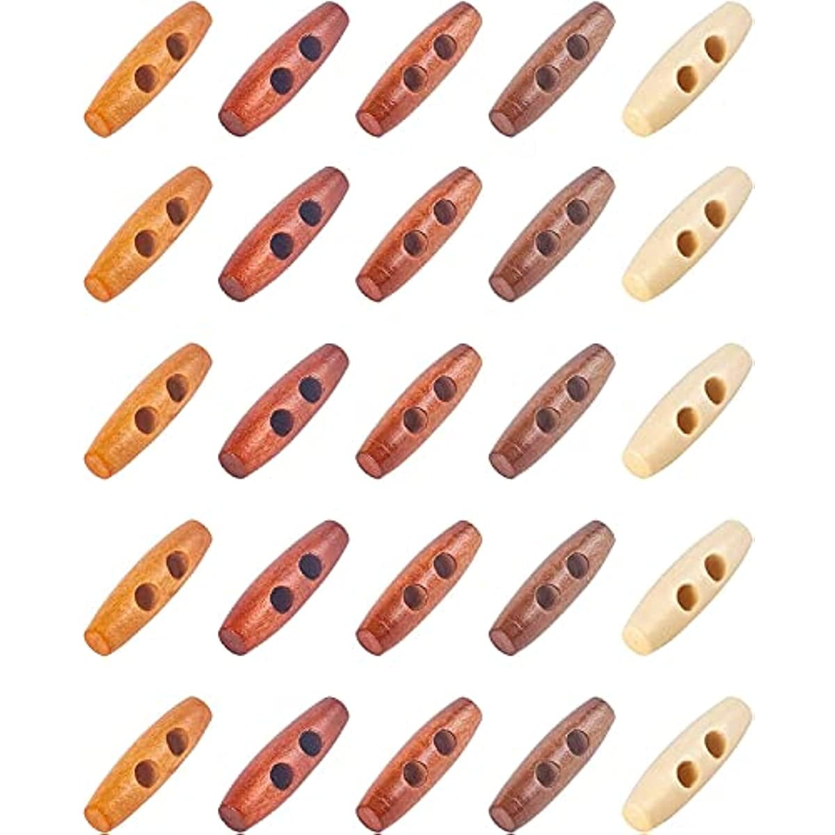 100 Pcs Wooden Buttons Oval Double Hole Buttons 2 Holes Horn Toggle