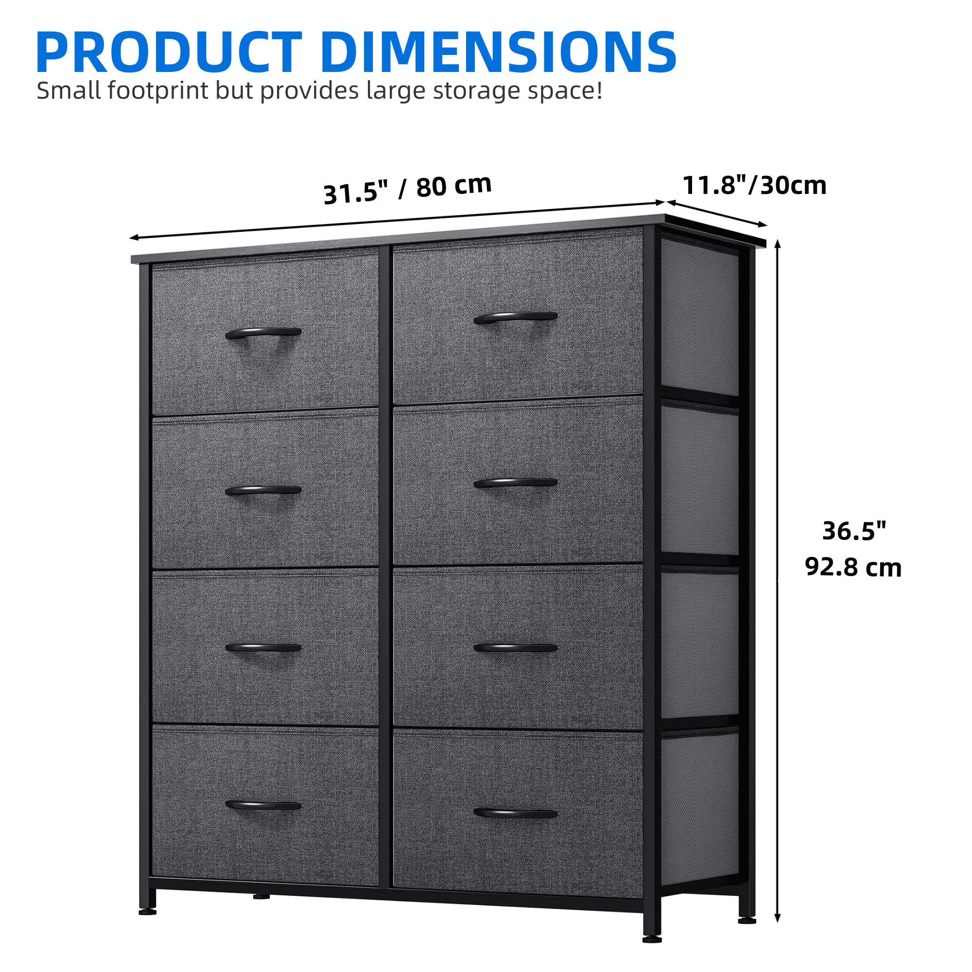 Dextrus 8 Drawers Fabric Storage Dressers for Bedroom, Living Room Bedroom for Adult, Black Gray
