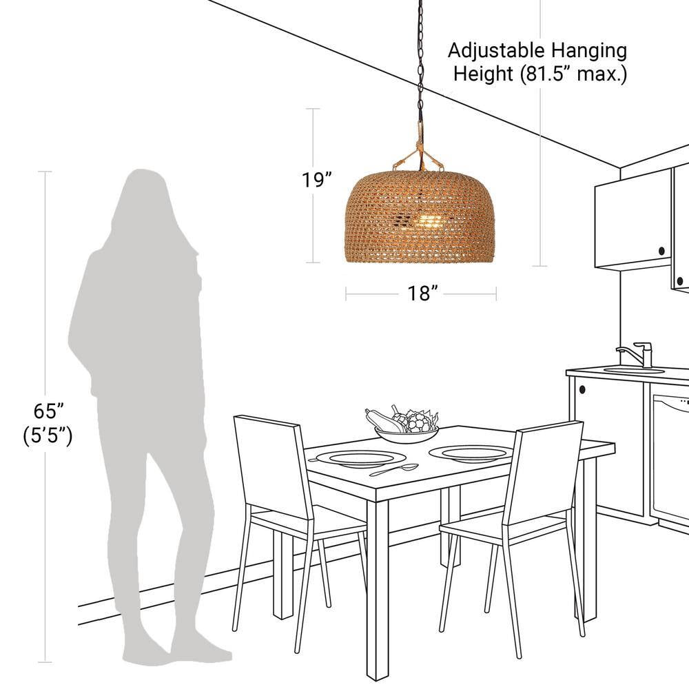 Hampton Bay Summerpoint 120-Watt 2-Light Black Shaded Pendant Light with Natural Woven Shade, No Bulbs Included
