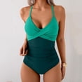 thumbnail image 4 of Women's One Piece Swimsuits Tummy Control Front Cross Bathing Suits V Neck Slimming Tie Back Swimwear Turquoise XL, 4 of 6