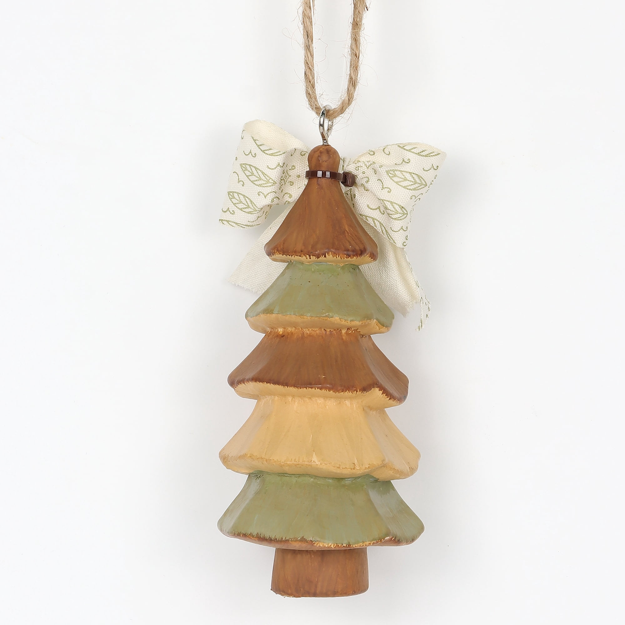Brown Wood Tree with Bow Christmas Ornament, 4.8", by Holiday Time