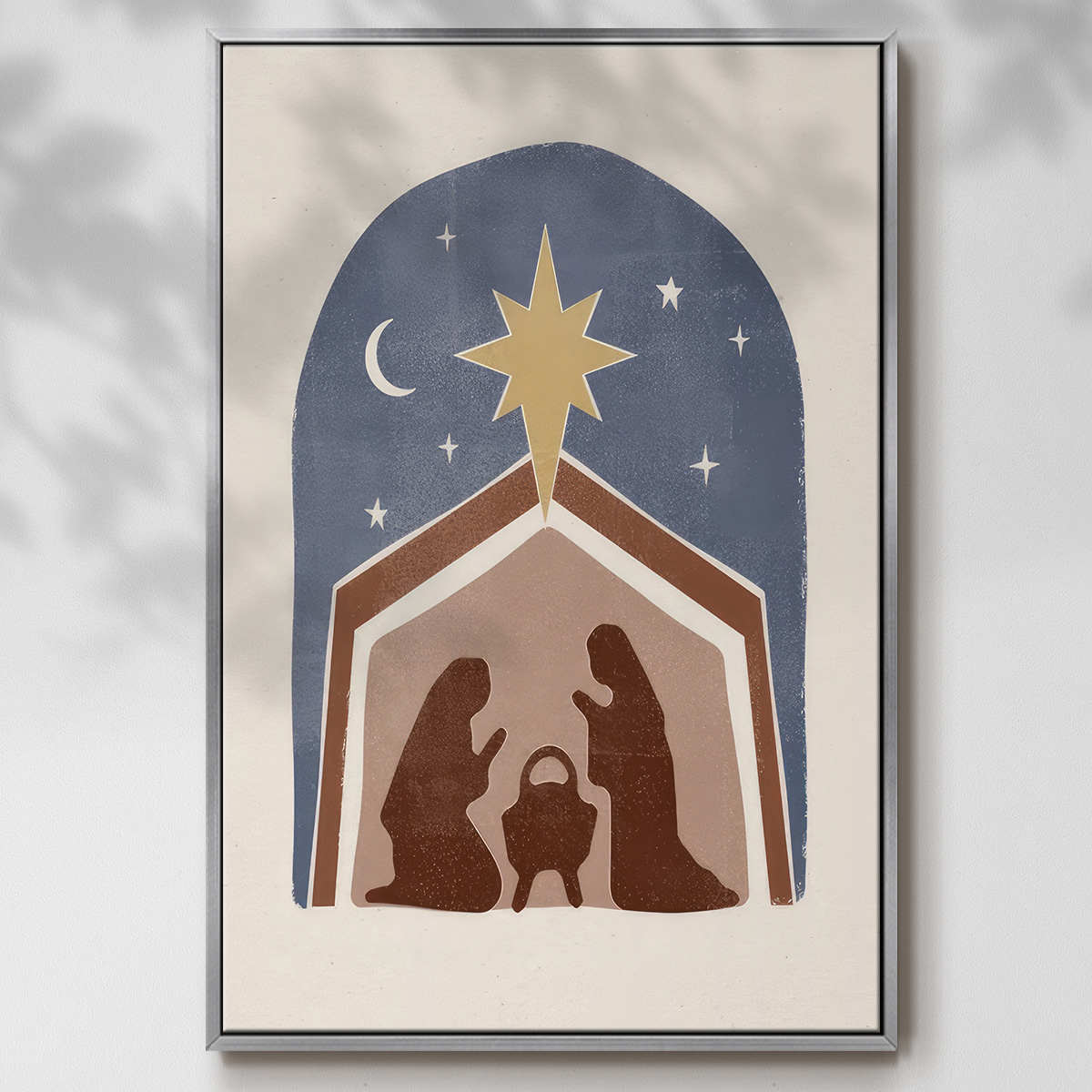 Boho Nativity I - Framed Gallery Wrapped Holiday Canvas - 27 x 41 - Silver Frame