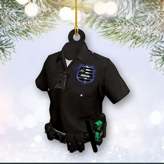Personalized Christmas Police Ornament with Name, Custom Police Gifts, Police Christmas Birthday Gift for Men Dad, Police Ornaments for Christmas Tree Hanging Decorations Gift Police - 3566 (Black)