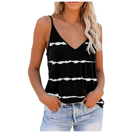 

Mini Top Strapless Dresses for Women Ladies Summer Casual Fashion Vest Top Adjustable Shirt V-Neck Stripe Print Summer Sleeveless Vest 5 Way Bra Tops for Women Brand plus Size Women
