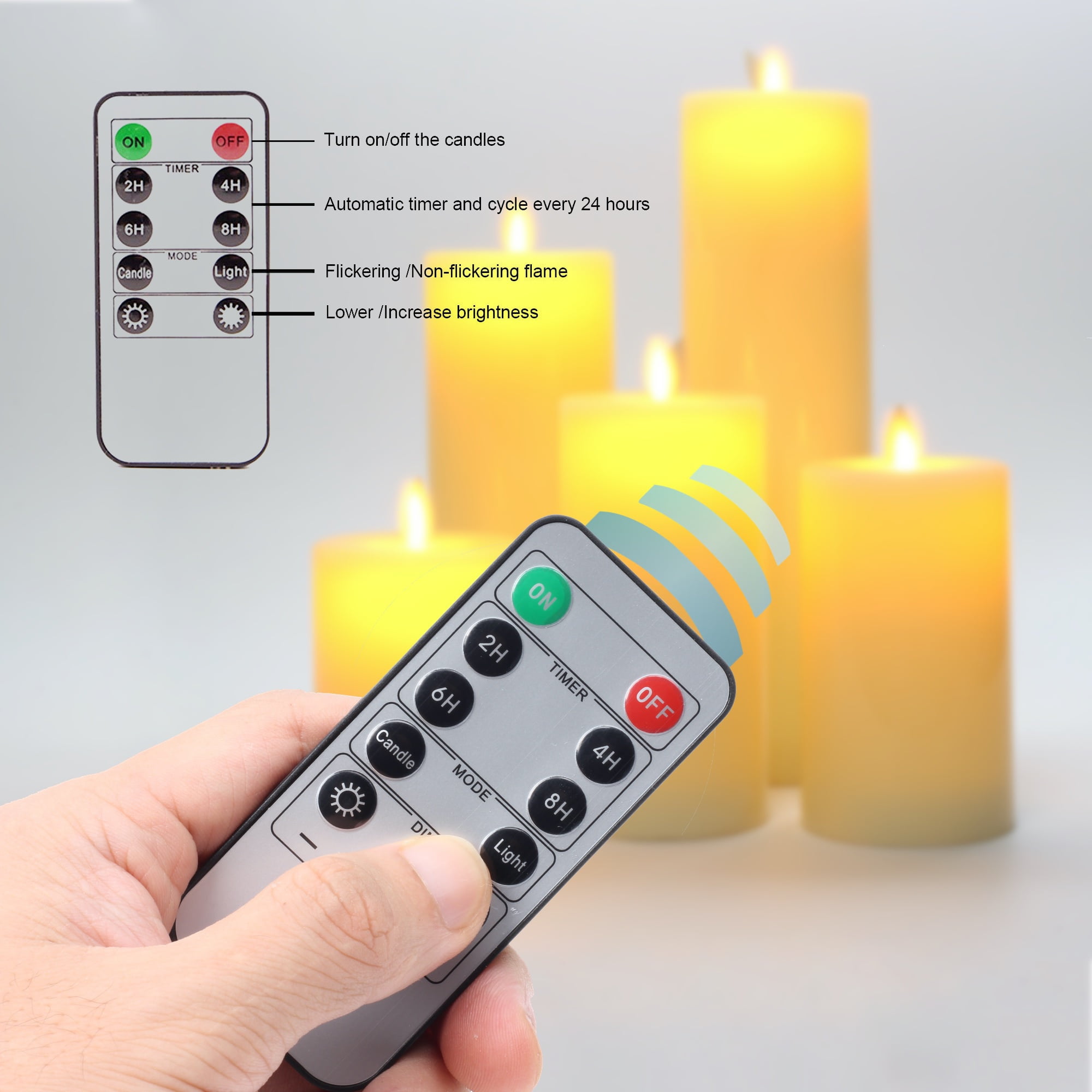 Flameless Candles with Flat Top, Diameter 7.5cm, 3" Diameter,Real Wax Not Plastic Pillars, Include Realistic Dancing LED Flames and 10-Key Remote Control with 2/4/6/8-hours Timer Function
