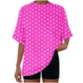 thumbnail image 4 of Womens Tops Short Sleeve Print Pocket Polka Dot Casual Round Neck Blouse Hot Pink,Blouse for Women, 4 of 6
