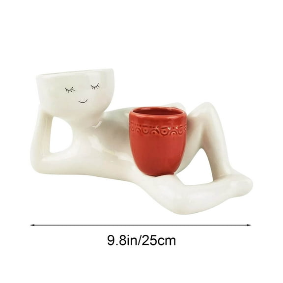 DefiDgd Lazy Man Shaped Planter,Little Figure Flower Pot Ornament,Relaxing Person Holding Pot for Home Office Desk Window Vase Decoration(A)