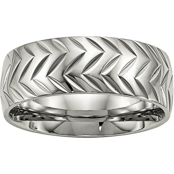 Stainless Steel Polished Diamond Cut Ring