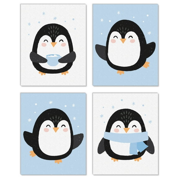 Big Dot of Happiness Winter Penguins - Unframed Holiday and Christmas Linen Paper Wall Art - Set of 4 - Artisms - 8 x 10 inches