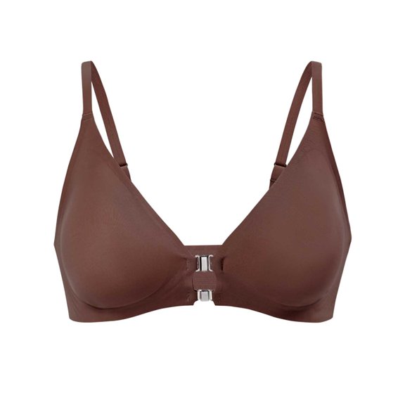 WDDDD Women's Triangle Bralette Full Coverage Front Close Deep V Seamless Wireless Adjustable Bra Coffee S