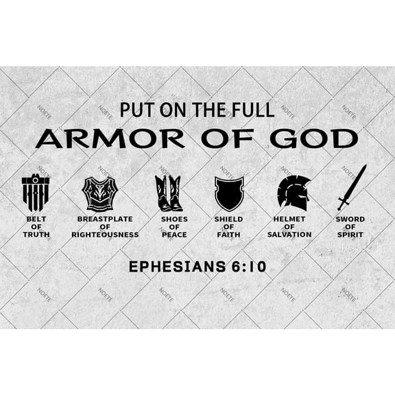 Noete Christian Canvas Metal Tin Sign "Put on the Full Armor of God" Bible Verse Framed Print, Inspirational Christian Canvas Tin Sign for Home & Office Decor, 8x12 Inch
