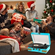 RetroAudio Vinyl Record Player Portable Suitcase Bluetooth Audio Turntable with Built-in Speakers 3-speed,Blue