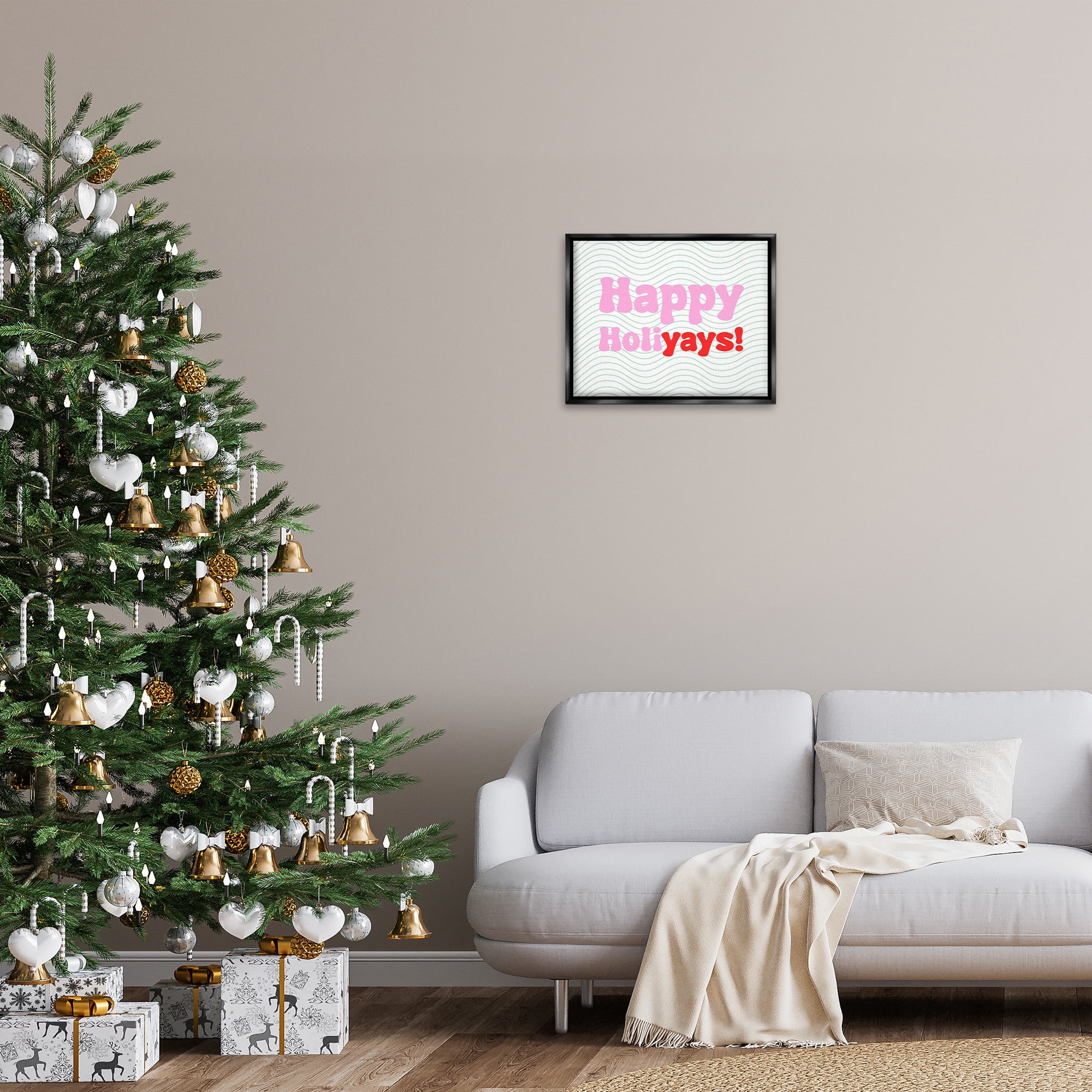 Stupell Industries Happy Holiyays Patterned Holiday Painting Black Floater Framed Canvas Art Print Wall Art, 21 x 17