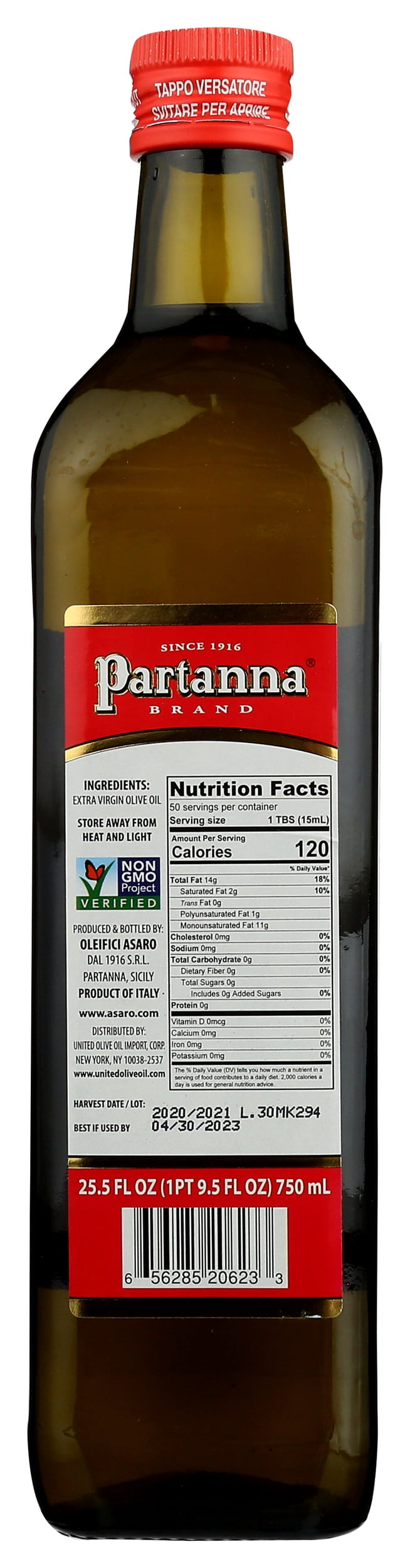 Pack of 4, Partanna Sicily Grown Extra Virgin Olive Oil, 750 ml