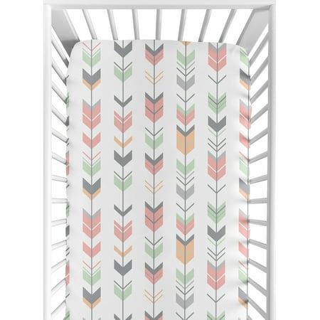 UPC: 0846480043225 | Woodsy Coral Mint and Grey Collection Crib Sheet – Arrow Print