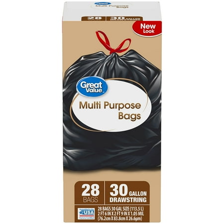 80 Black Value Pack - (Pack of 2) Great Value Multi-Purpose Drawstring Trash Bags, 30 Gallon, 28 Count