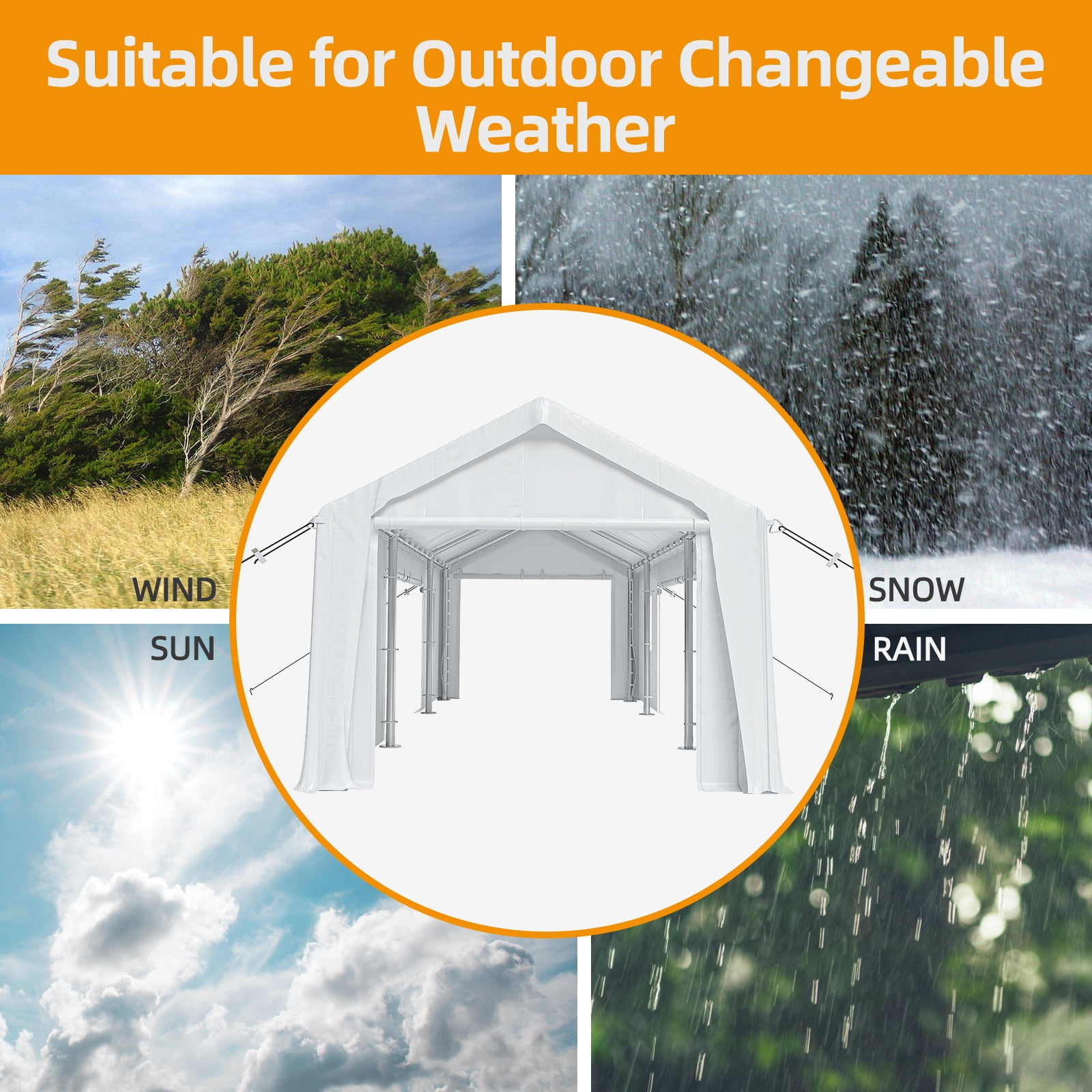Danolapsi Carport 10'x20' Portable Garage,Reinforced Steel Poles, Heavy Duty Carport Canopy,4 Roll-up Doors & 4 Mesh Windows,for Pickup,Boat,and Equipment(ship in 2 boxes)