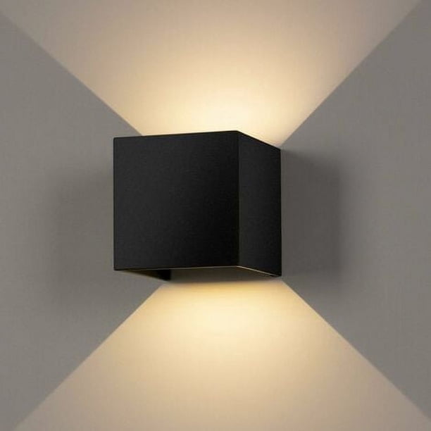 Lámpara de pared LED de 6 W para dormitorio, moderna, para interiores, con diseño de arriba y abajo, ajustable, de aluminio negro, para dormitorio, hogar, pasillo, sala de estar (blanco cálido)