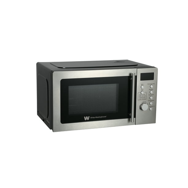 White Westinghouse Horno de Microondas 0.7 pies Modelo WWCMV0720WES Display LED Perilla de control interior Botones para programas-60min cocción Plato Giratorio Descongelado