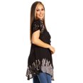 thumbnail image 4 of Sakkas Cora Relaxed Fit Batik Design Embroidery Cap Sleeves Blouse / Top - Black / Grey - Plus Size, 4 of 5