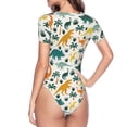 thumbnail image 4 of Balery Women'Sdinosaurs And Tropical Leaves Crew Neck Round Neck Short Sleeves Slim Fit Casual Basic Extender Bodysuit Daily Jumpsuit T Shirts-Medium, 4 of 9