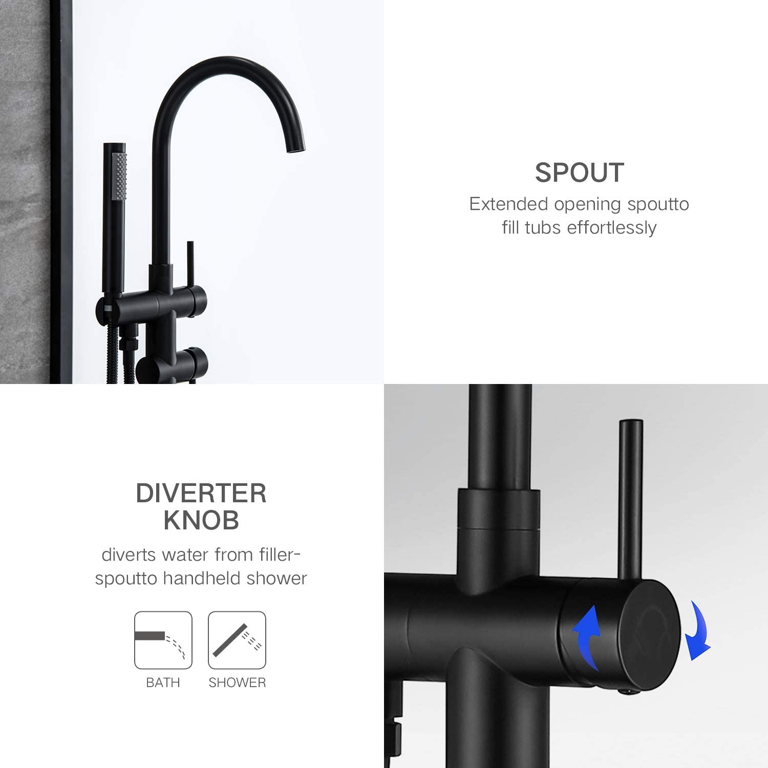Freestanding Bathtub Tub Faucet with Handheld Shower 40.12" High Swan Neck Spout
