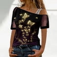 thumbnail image 3 of Gibobby Tirantes Para&nbsp;Camisa Tops estampados a la para mujer, camiseta con hombros descubiertos, camiseta elegante de manga corta con Sexy, blusa holgada（Amarillo， M), 3 of 5