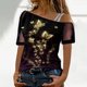 thumbnail image 3 of Gibobby Tirantes Para&nbsp;Camisa Tops estampados a la para mujer, camiseta con hombros descubiertos, camiseta elegante de manga corta con Sexy, blusa holgada（Amarillo， XL), 3 of 5