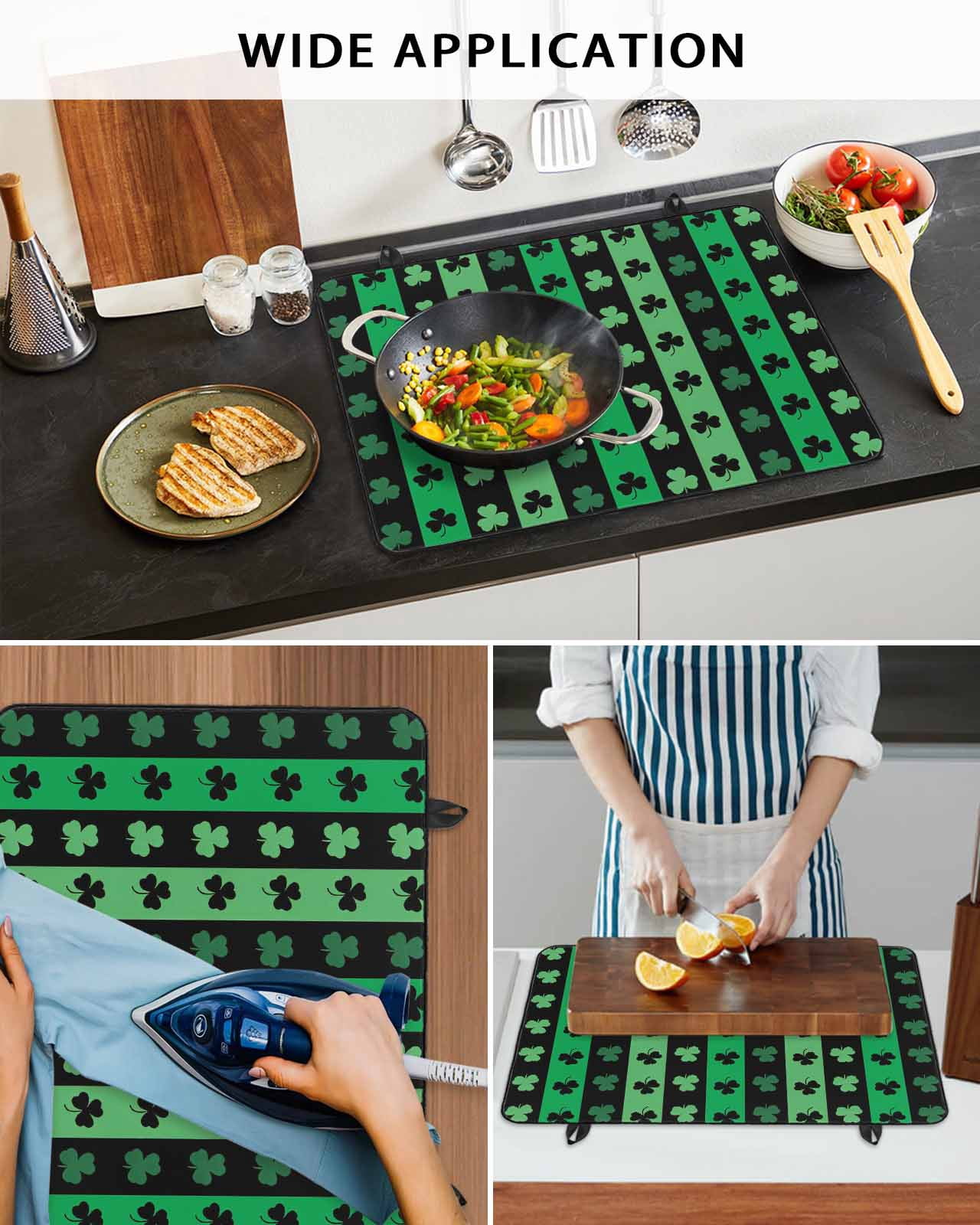 Large Induction Cooktop Protector Mat St. Patrick's Day Stove Top Covers for Electric Stove, Spring Green Lucky Clovers Shamrock Decorative Stove Burner Cover Mats, Glass Top Stove Cover