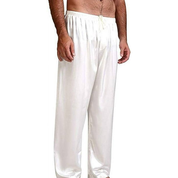 Sunloudy Men s Silk Satin Pajamas Bottoms Solid Loose Pyjamas Sexy Underwear Sleep Bottoms Lounge Pants Nightwear Sleepwear Trousers White