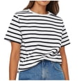 thumbnail image 2 of Blouses pour Femmes, Blouses Décontractées à la Mode pour Femmes, T-Shirt Rayé, Col Rond, Manches Courtes, 2 of 8