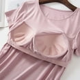 thumbnail image 6 of Feledorashia Women's Short Sleeve Tops with Built in Bra Solid Color Round Neck Casual Basic Shirt Womens Loose Fit Shirt with Built-In Cups Sports for Fitness Workout Running Yoga Tops,Pink M, 6 of 9