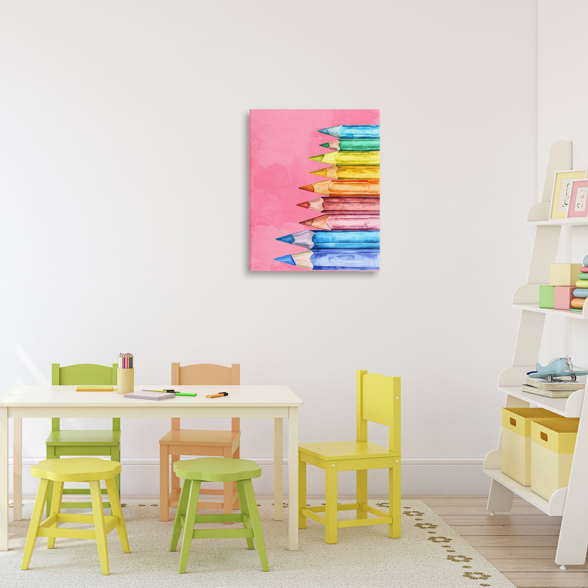 Stupell Industries Vibrant Pencils on Pink Canvas Wall Art, design by Kim Allen