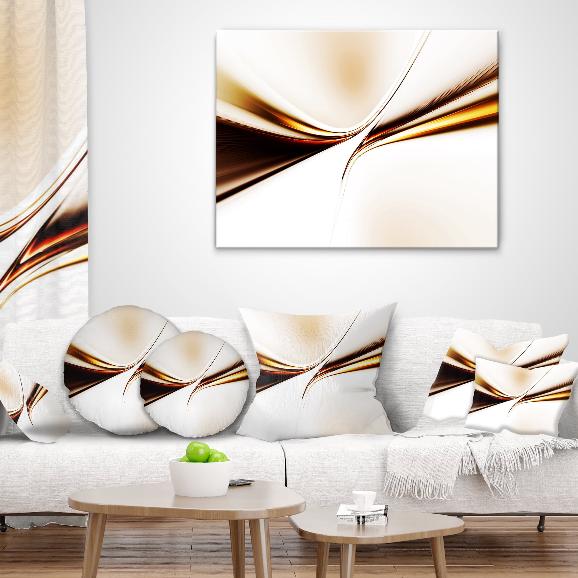 Designart Dynamic Golden Waves - Abstract Throw Pillow - 16x16