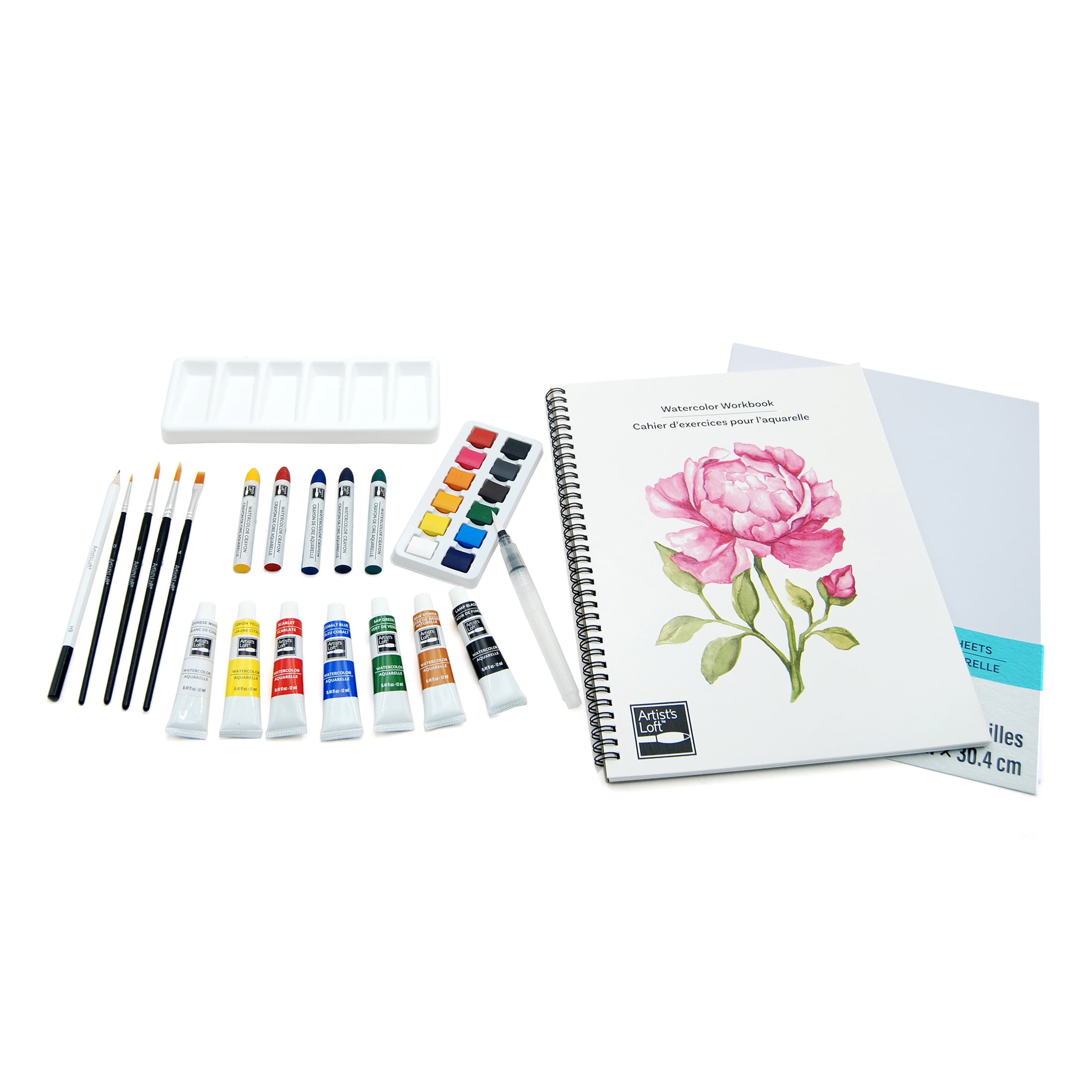 Watercolor Painting Technique Set by Artist's Loft - Includes Workbook - Paint - Crayons - and Brushes - 1 Set