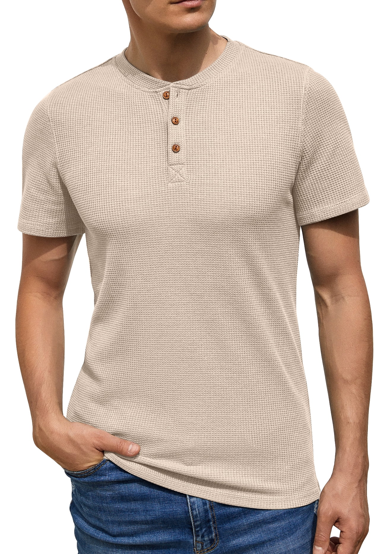 GIRUNS Men's Short Sleeve Waffle Henley Casual Henley TShirts for Men