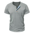 thumbnail image 3 of Mens Big and Tall Henley Shirt, Short Sleeve Shirts for Men Summer Casual Vintage Solid Color Button Up Crewneck T-Shirts with Pockets, 3 of 5